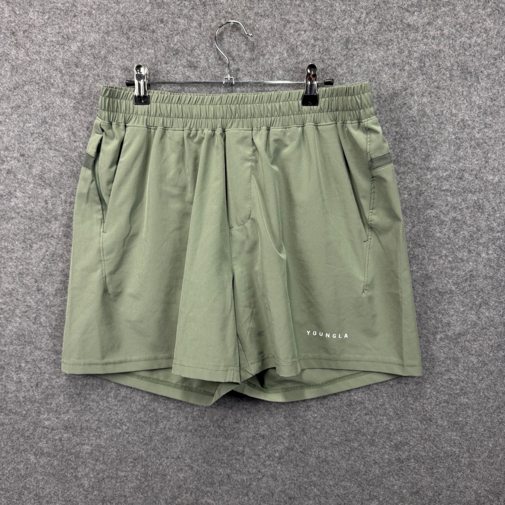 YoungLA 1022 Woven Gym Shorts Sage Green Mens Large Athletic Mesh Pockets